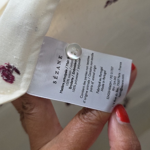Sezane Tomboy Shirt Pink Flowers On Ecru Background - Size 4 - Picture 4 of 4
